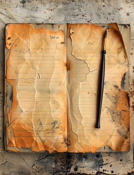A wooden notebook with a pen resting on top, displaying the word idea. The notebook is rectangular, an artifact made from tree trunk. It inspires thoughts of food, cuisine, dishes, and ingredients