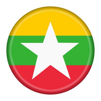 A Myanmar flag button 3d illustration with clipping path yellow green red stripe white star