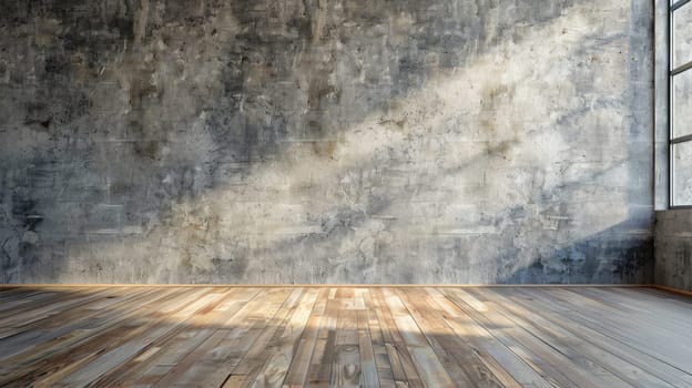 Empty grey wall and wooden floor AI