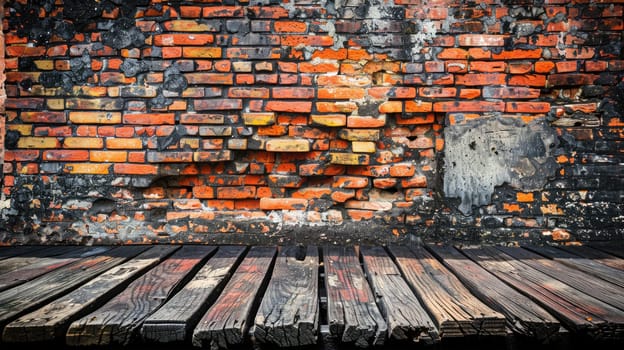 Empty bricks wall and wooden floor AI