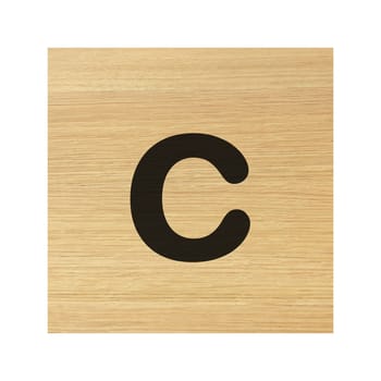A lower case c wood block on white with clipping path