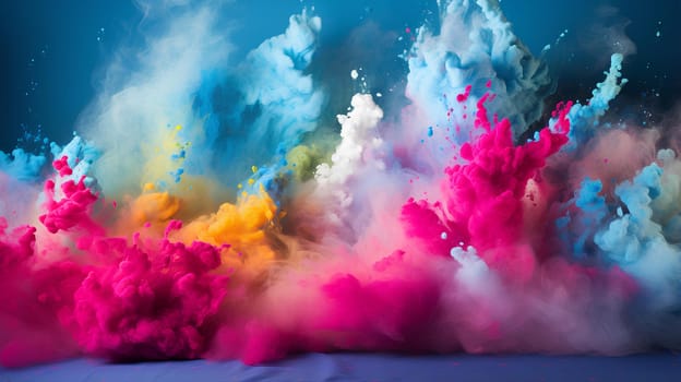 Abstract art powder paint on white background. Colorful powder splatted background for Holi celebration.