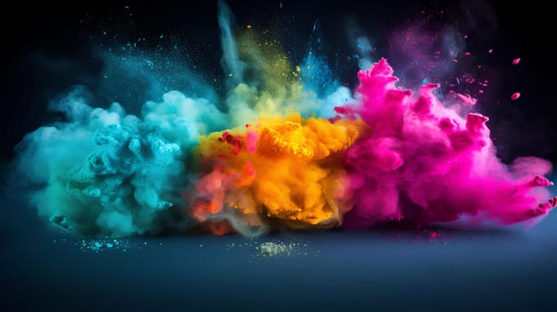 Abstract art powder paint on white background. Colorful powder splatted background for Holi celebration.