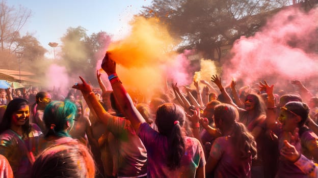 People celebrating the Holi festival of colors in Nepal or India.