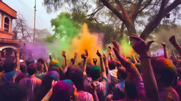 People celebrating the Holi festival of colors in Nepal or India.