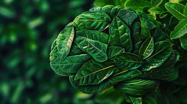 Green leaves brain. Concept of environmental thinking. Nature protection and mental health AI