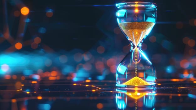Hourglass of time for managing time and space. Magical glow effect AI