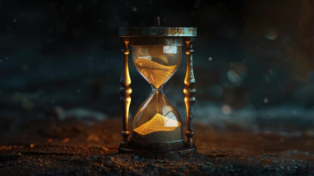 Hourglass of time for managing time and space. Magical glow effect AI