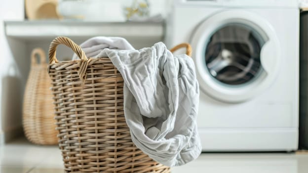 Laundry basket on white background of modern washing machine AI