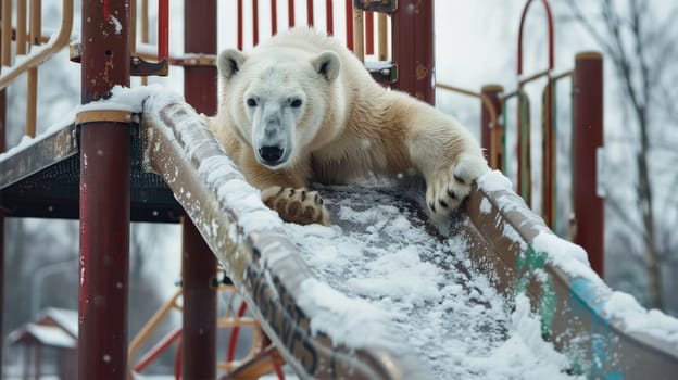 Polar bear playing on the playground AI