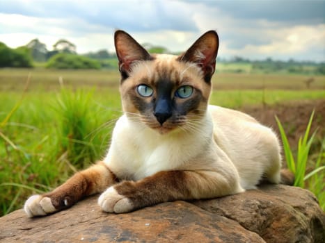 a beautiful purebred cat on a beautiful background. ai generative quality