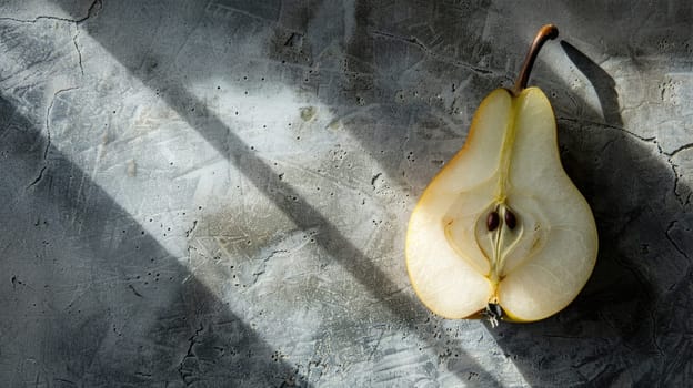 Sliced pear on a textured gray background AI
