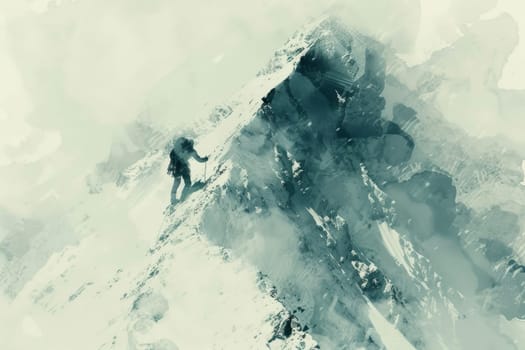 Abstract art meets nature as a climber makes their way along a snowy ridge, the scene blurred into a dream-like state.