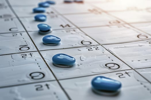 A close-up of a calendar marked with significant recovery milestones and medication management schedules