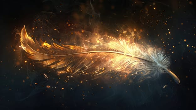 Magical griffin feather with magical glow effect AI