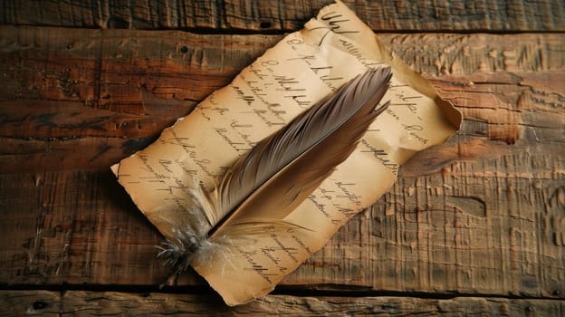 Retro feather and letter. Creativity and writing letters and books AI