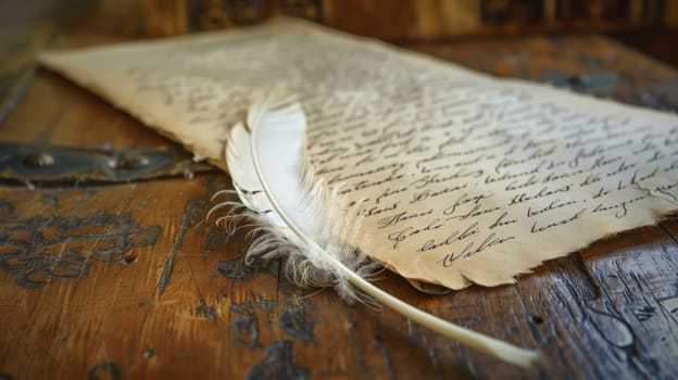 Retro feather and letter. Creativity and writing letters and books AI