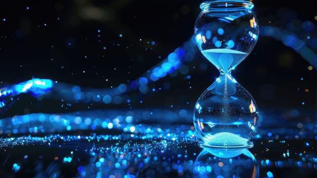 Hourglass of time for managing time and space. Magical glow effect AI