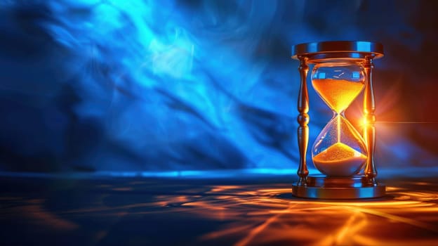 Hourglass of time for managing time and space. Magical glow effect AI