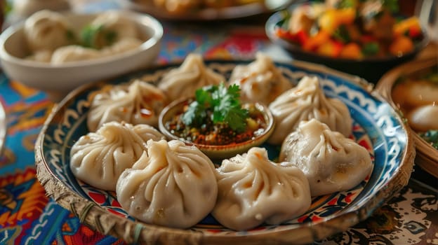 Khinkali on plate. Traditional dish of Georgia AI