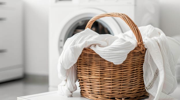 Laundry basket on white background of modern washing machine AI