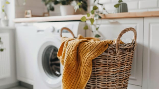 Laundry basket on white background of modern washing machine AI