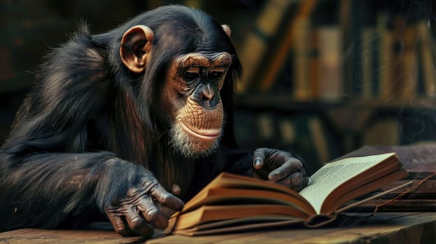 Monkey reading a book. Developed and intelligent monkey AI