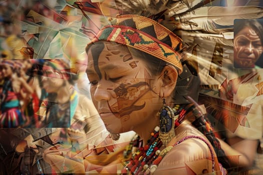 A young dancer adorned in colorful attire and jewelry showcases a traditional dance, surrounded by other participants