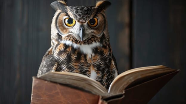 Owl with books. Symbol of wisdom and knowledge AI