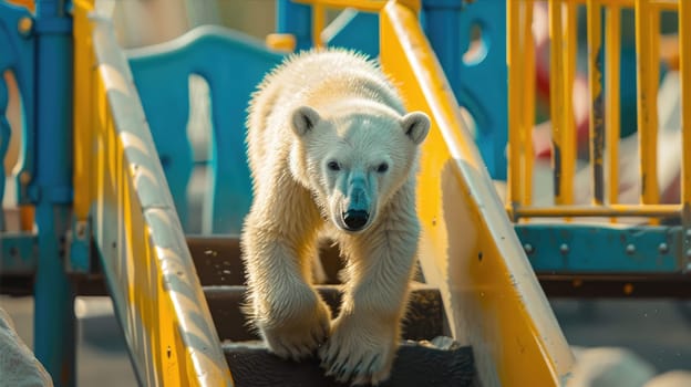 Polar bear playing on the playground AI