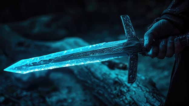Magic glowing sword. Fantasy element AI