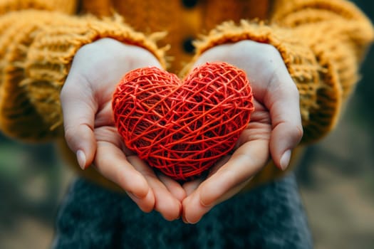 Hands of a person holding a colorful ball of yarn, preparing to start knitting or crocheting a project.