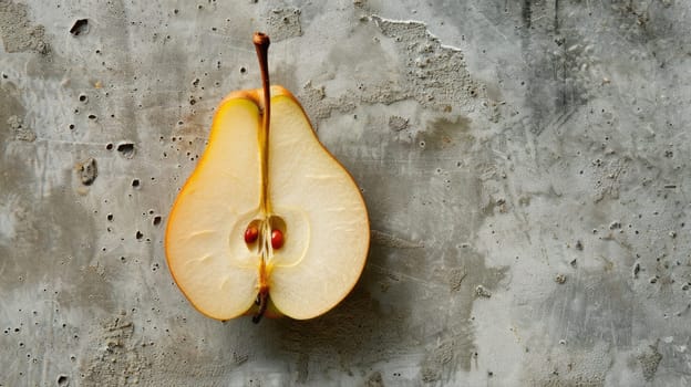 Sliced pear on a textured gray background AI