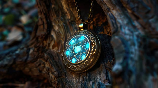 The amulet for protection against dark forces and negativity. Magical glow effect AI