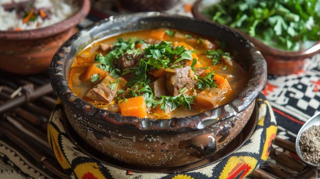 Stew with carrot pieces and fresh parsley AI