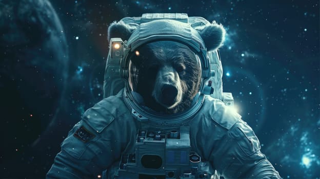 A bear travels through space like an astronaut AI