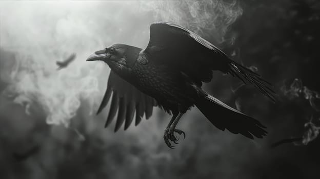 Crow and magic black atmosphere. Fantasy world AI