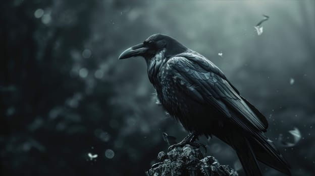 Crow and magic black atmosphere. Fantasy world AI