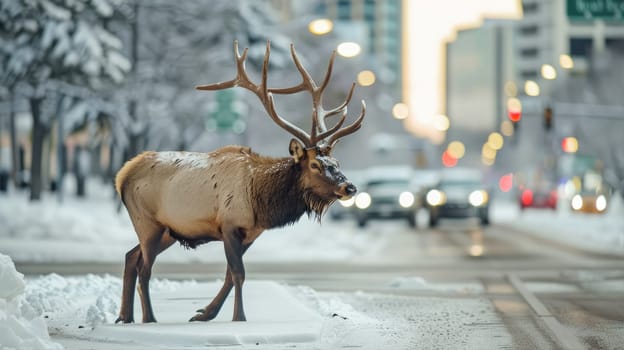 Elk wandering the city streets AI