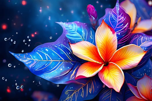 Image features striking contrast between vivid colors of flowers, dark backdrop, creating visually appealing, dramatic composition. For interior design, textiles, clothing, gift wrapping, web design