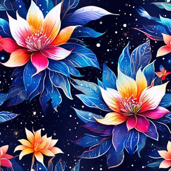 Vibrant flower painting set against dark backdrop. Bright colors of flowers pop out, creating visually appealing, captivating piece of artwork. For art, creative projects, fashion, style, magazines