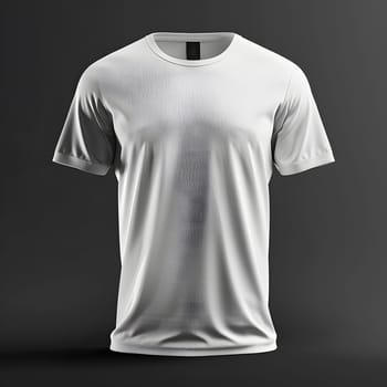 A white tshirt with short sleeves on a black background, featuring a minimalist font logo on the chest. The contrast of light against darkness gives a striking gesture