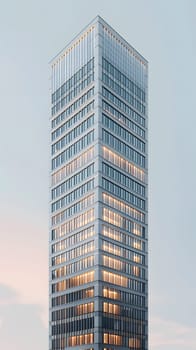 A skyscraper with a facade made of composite materials and a rectangular design is illuminated at night, showcasing its urban design in the city skyline