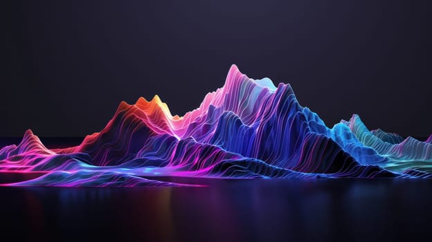 A colorful wave of light is projected onto a black background.