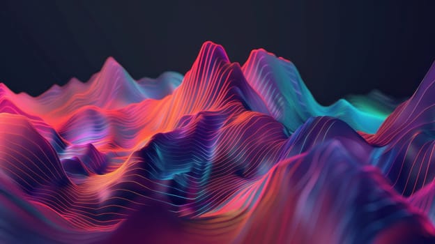 A colorful wave of light is projected onto a black background.