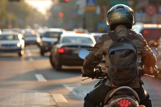 A motorcycle riding in the city with blurred motion, motorcycle on the road, Generative AI.