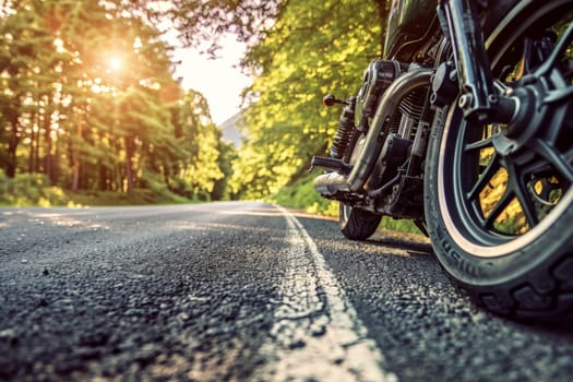A motorcycle tires in summer, motorcycle on the road, Generative AI.