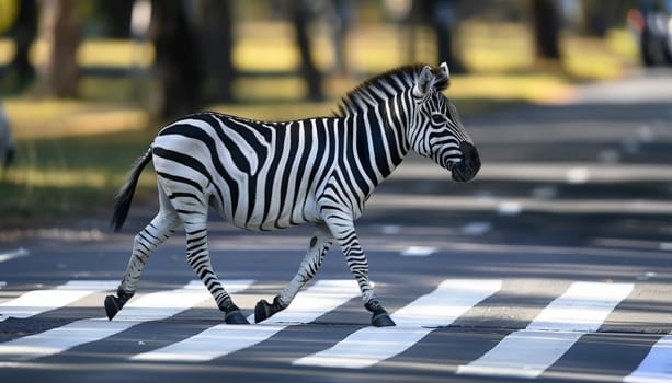 zebra standing in the middle of a Crosswalk traffic . Generative AI.