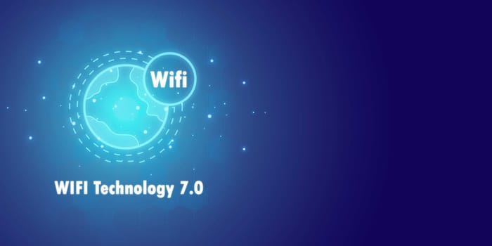WIFI 7.0 Futuristic blue abstract technology background, Wifi 7 Technology concept, Connecting to the internet with world new technology, Concept of more efficient bandwidth with new technologies.