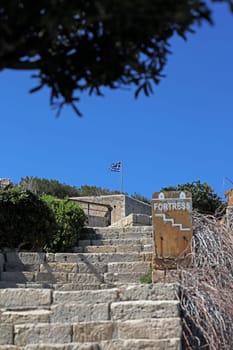 Fortezza fortress castle in Crete island holidays exploring the old ancient stone city monuments close up summer background carnival season high quality big size printings